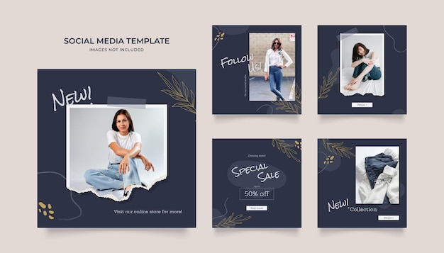 Social media template banner blog fashion sale promotion fully editable instagram and facebook square post frame puzzle organic sale poster blue beige vector background