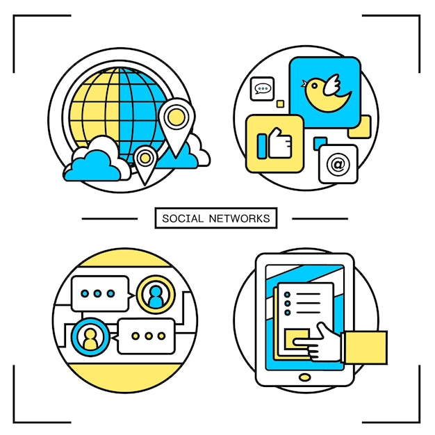 social networks graphic set in line style