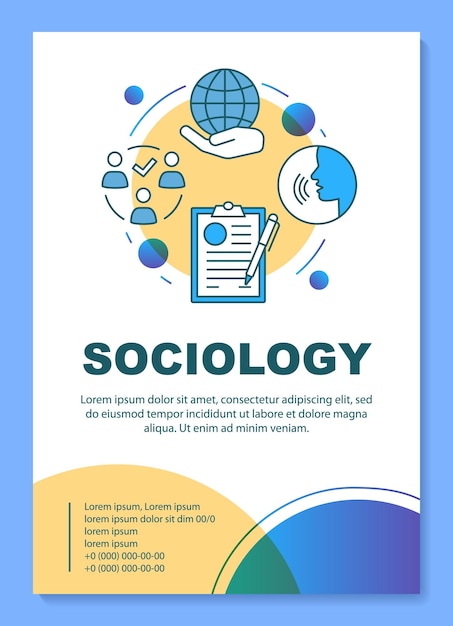 Sociology poster template layout. Public opinion. Social research. Banner, booklet, leaflet print design with linear icons. Vector brochure page layouts for magazines, advertising flyers