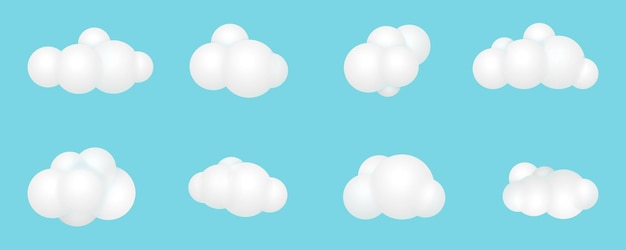 Soft round 3d cartoon fluffy clouds mock up icon