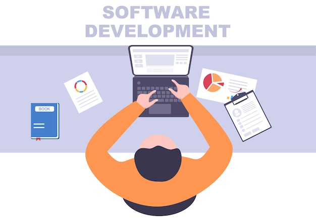 Software Development and Programming Code on Computer Vector Illustration for Technology, Engineer Team, coding, Marketing Material, Business and Presentation