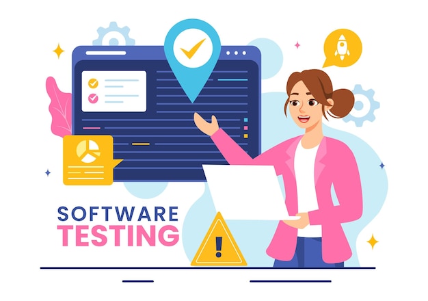 Vector software testing vector illustration featuring application engineering debugging development process programming and coding in a flat background