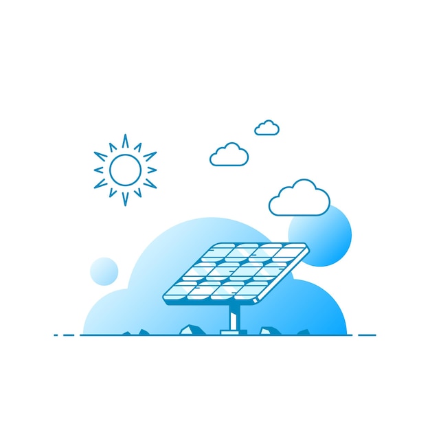 Solar panel isolated on white background, flat style outline concept illustration of renewable solar energy