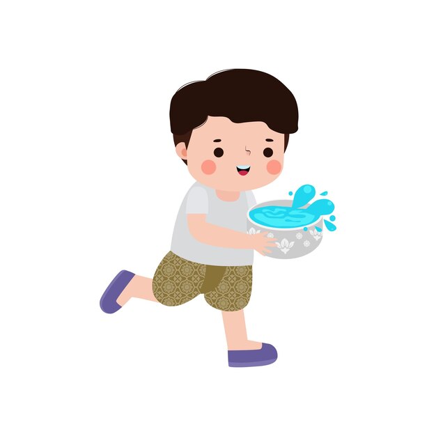 Vector songkran festival kid thai traditional enjoy splashing water thailand new year day vector