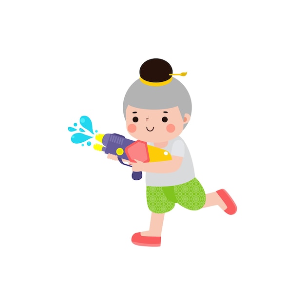 Songkran festival kid thai Traditional enjoy splashing water Thailand New Year Day Vector