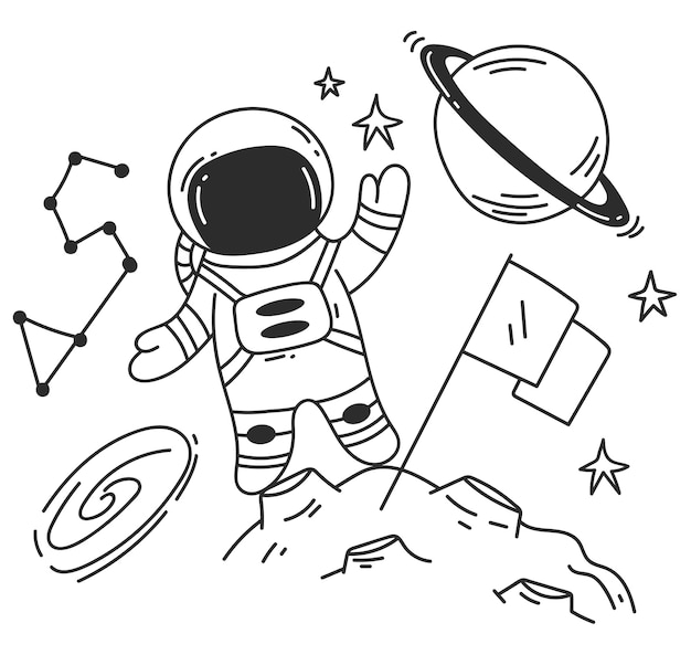 Space astronaut character galaxy planet logo t shirt print cosmos concept