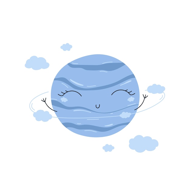 Space kids print with cute planet surrounded by clouds