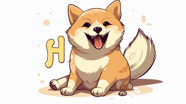 Vector speelse shiba inu cartoon illustratie met paw print lettering