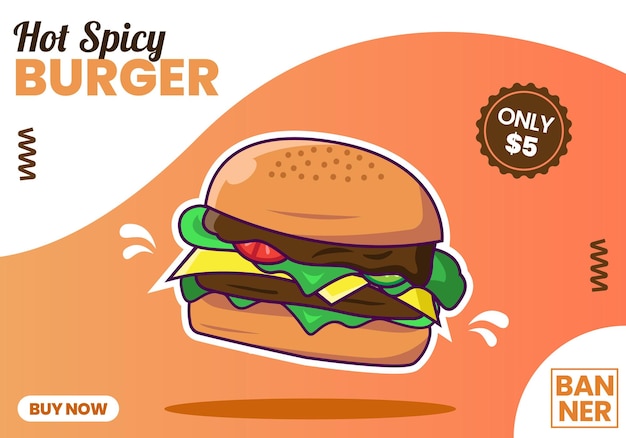 Spicy burger banner template premium vector