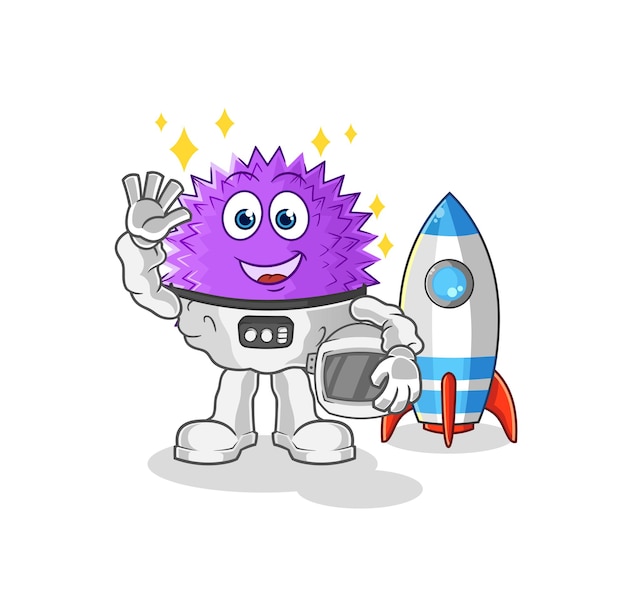 Spiky ball astronaut waving character cartoon mascot vector