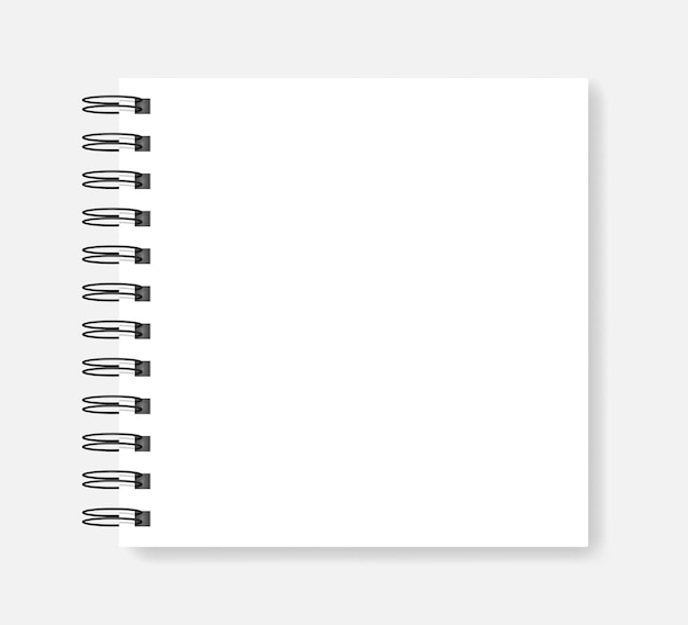 Vector spiral blank notebook vector mockup wire bound empty notepad template white square diary mockup