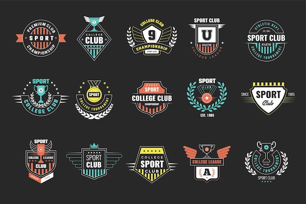 Vector sport emblem fitness logo collection sport college symbols recent vector pictures set