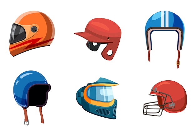 Vector sport helmet elements set. cartoon set of sport helmet