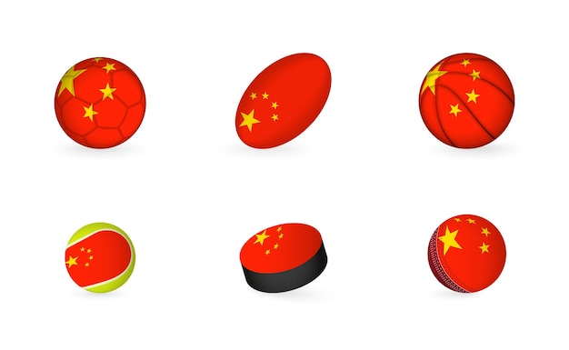 Vector sports equipment with flag of china sports icon set
