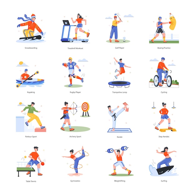 Vector sports and fitness flat icons