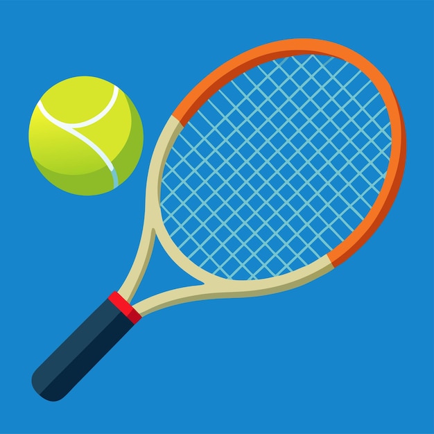 Vector sporty vector illustration of a tennis racket with strings and a tennis ball in midair