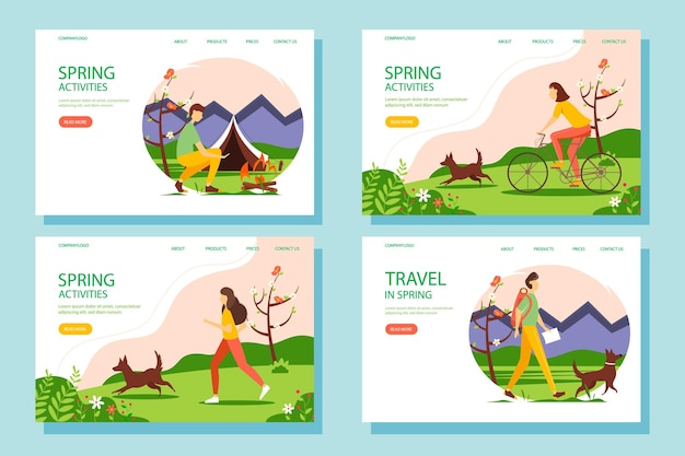 Vector spring activity web banner set. the concept of an active and healthy lifestyle. vector illustration.