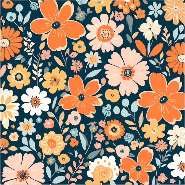 Vector spring flower pattern collection hand drawn engraving vector illustration