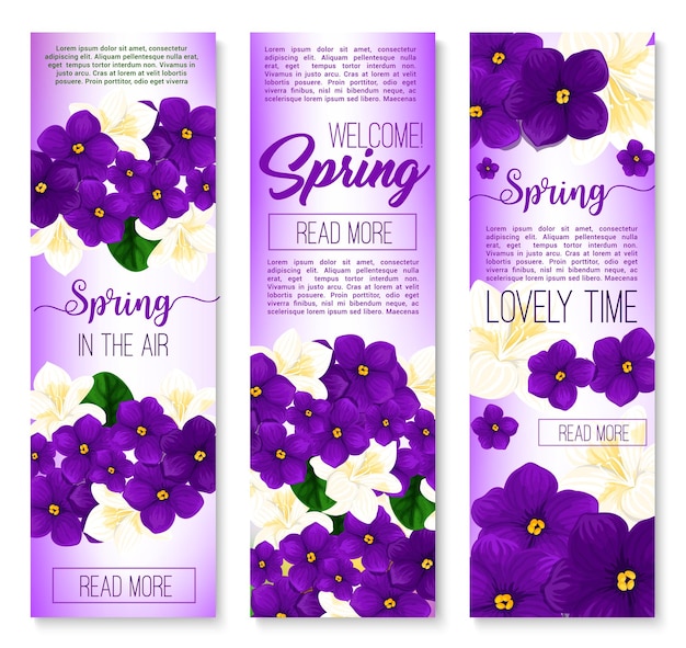 Vector spring flower welcome banner set design