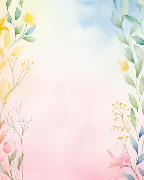 Vector spring flowers and leaves watercolor background