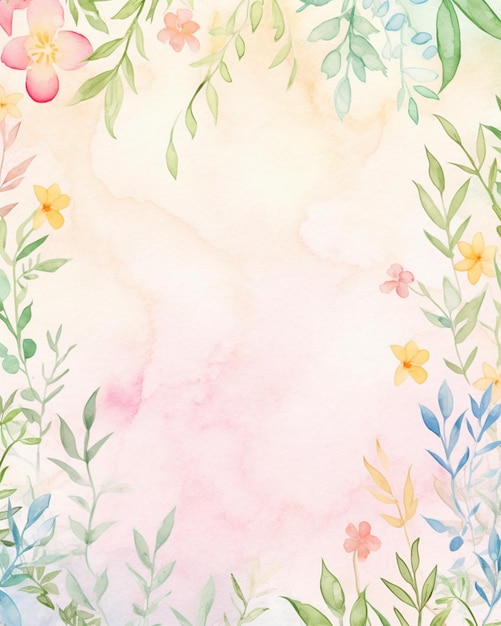 Vector spring flowers and leaves watercolor background