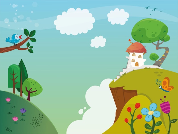 Spring landscape vector illustration cartoon style