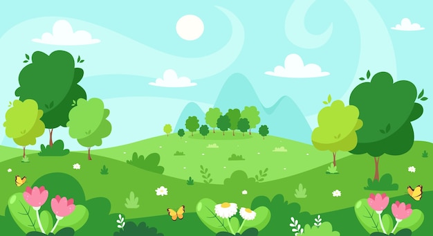 Spring landscape with trees illustration design