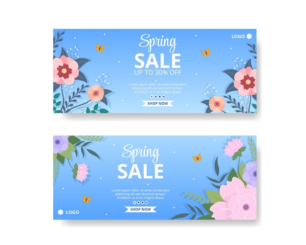 Vector spring sale with blossom flowers banner template flat design illustration editable of square background for social media or greeting card