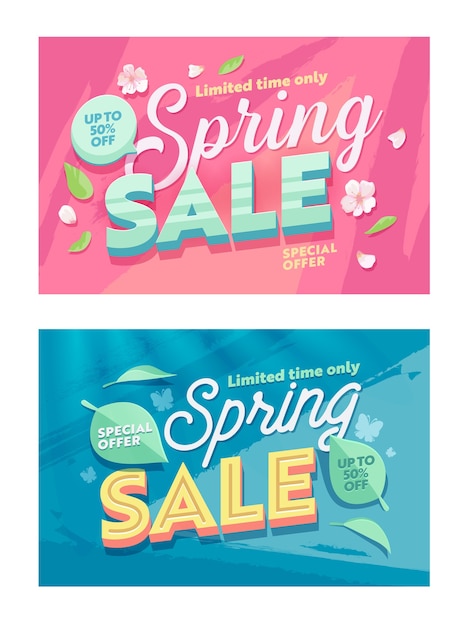 Spring Season Sale Natural Horizontal Banner Template Set