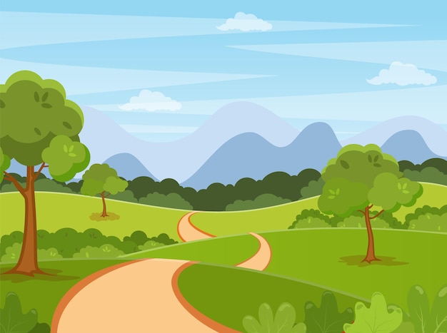 Spring, summer cartoon Landscape background.