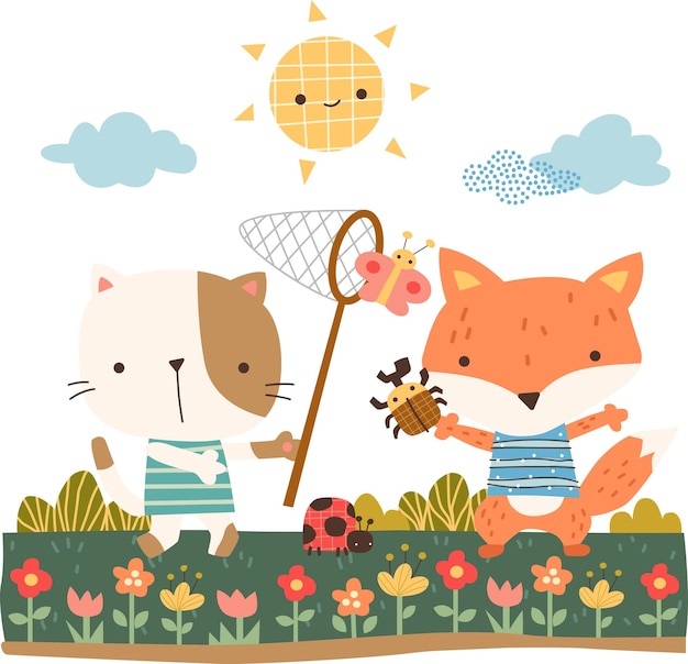 A spring themed colorful animals playing outside