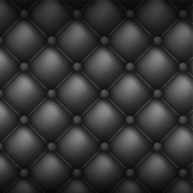 Square decorative upholstery quilted background. Black leather texture sofa backdrop.