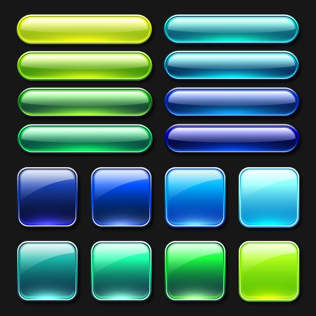 Vector square round button green and blue