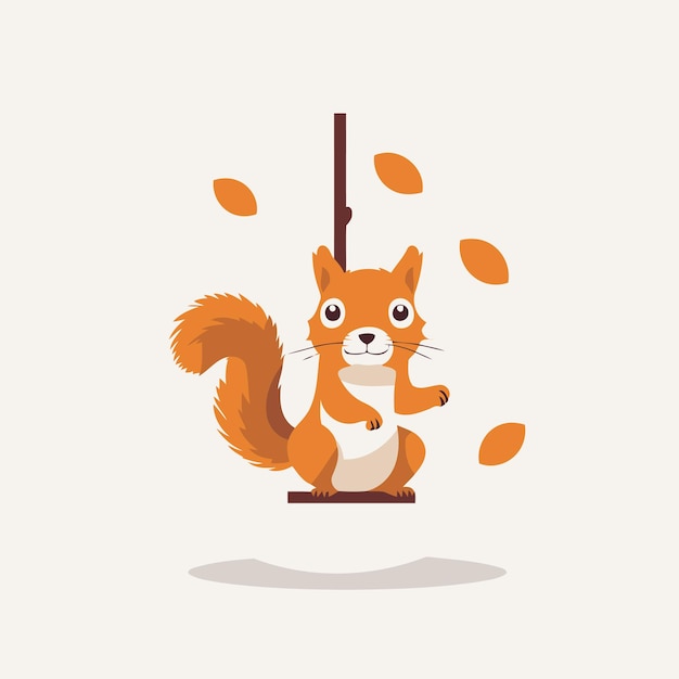 Squirrel sitting on a tree branch Vector illustration in cartoon style