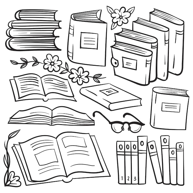 Vector stack of books freehand drawing in doodle style vector illustration isolated on white background