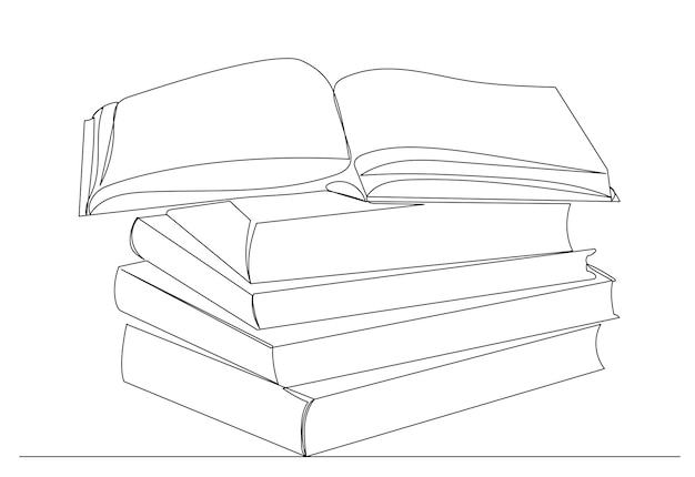 Stack of books one continuous line drawing isolated vector