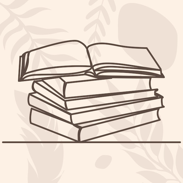 Stack of books one continuous line drawing isolated