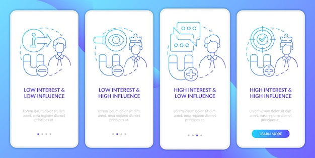 Stakeholder mapping blue gradient onboarding mobile app screen