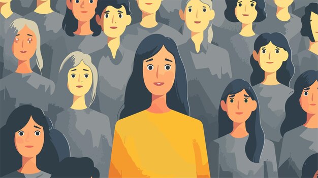 Vector stand out leader woman rising among gray crowd