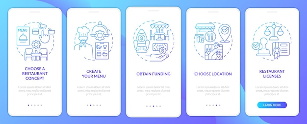 Start restaurant journey blue gradient onboarding mobile app screen