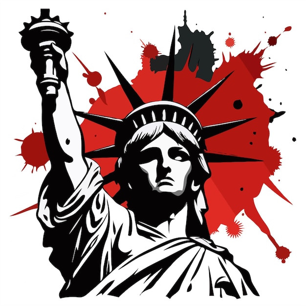 a statue of liberty with a red background and a red background with a red background