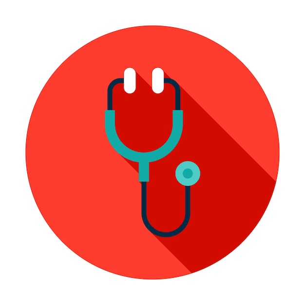 Stethoscope Circle Icon. Vector Illustration with Long Shadow. Medicine Item.