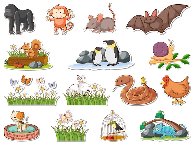 Sticker set of cartoon wild animals