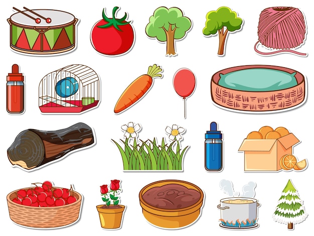 Sticker set of mixed daily objects