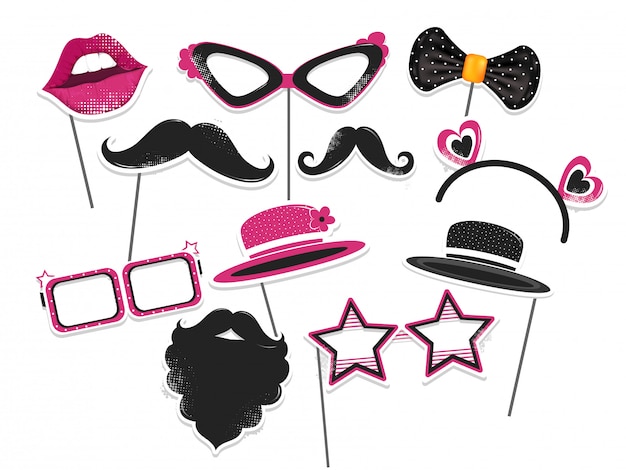 Sticker style party or photo props set on white