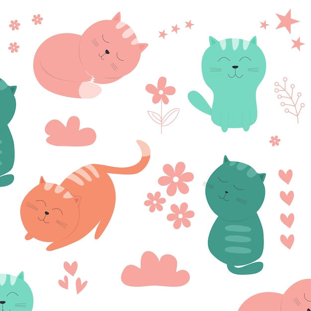 Stock vector adorable cats pattern