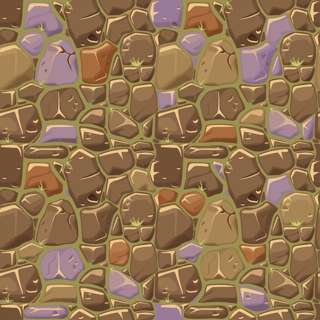 Vector stone on grass texture seamless pattern background