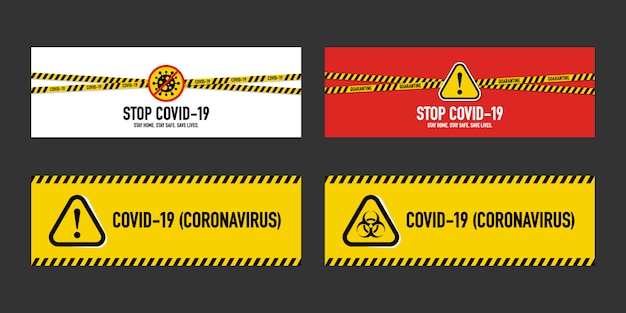 Vector stop covid-19 coronavirus quarantine concept. yellow and black stripes collections for protect yourself and help prevent spreading the virus to others. novel coronavirus (2019-ncov).