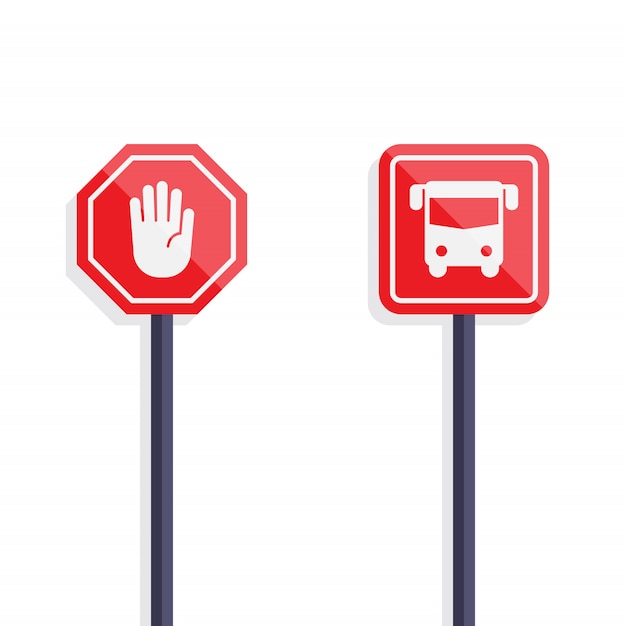 Stop sign and bus sign flat design