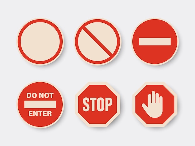 Vector stop vector white and red round glossy prohibition stop sign icon set warning danger sign frame icon closeup isolated on white background dangerous plate design template of road sign front view